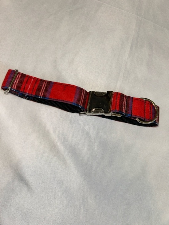 Other - Red Plaid Dog Collar with Metal Buckle